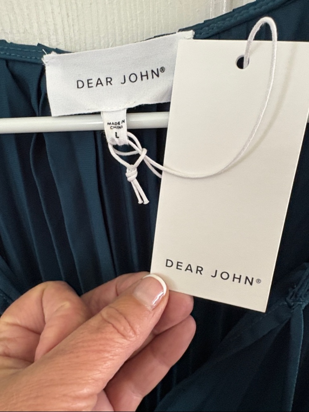 Dear John Teal Pleated V-Neck Blouse with Smocked Cuffs - Picture 3 of 3